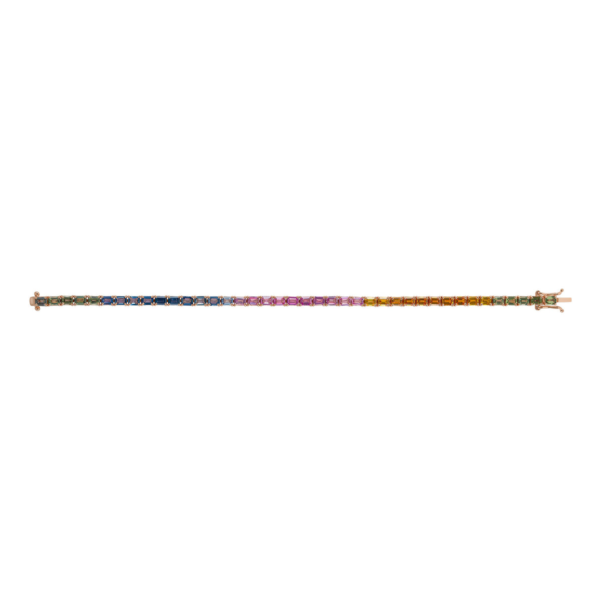 EMERALD CUT HORIZONTAL RAINBOW RIVIERE BRACELET