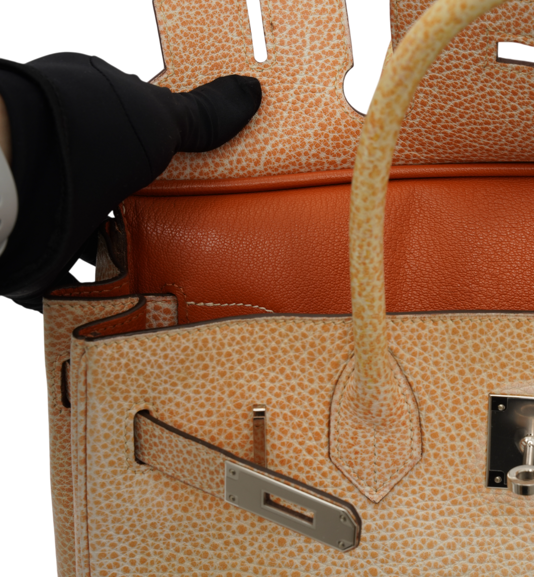 Hermès Birkin 30 Orange Dalmatian Buffalo Palladium Hardware