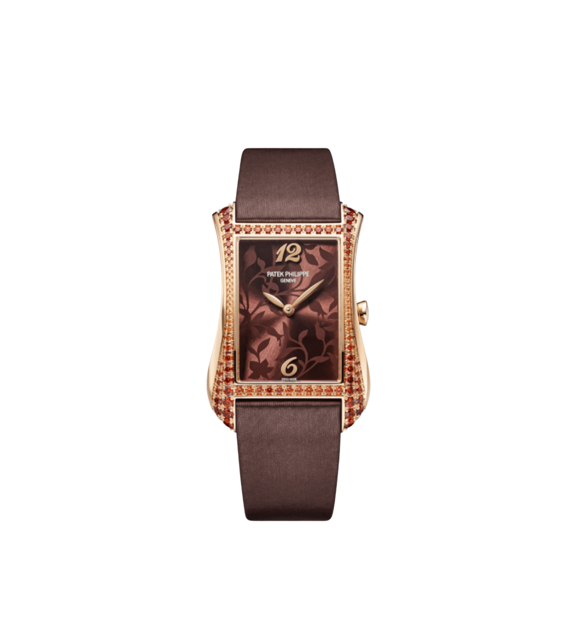 Patek Philippe Gondolo Ref. 4962/200R-001 Rose Gold Spessartine Bezel Breguet Numerals Brown Floral Motif Dial - 33mm