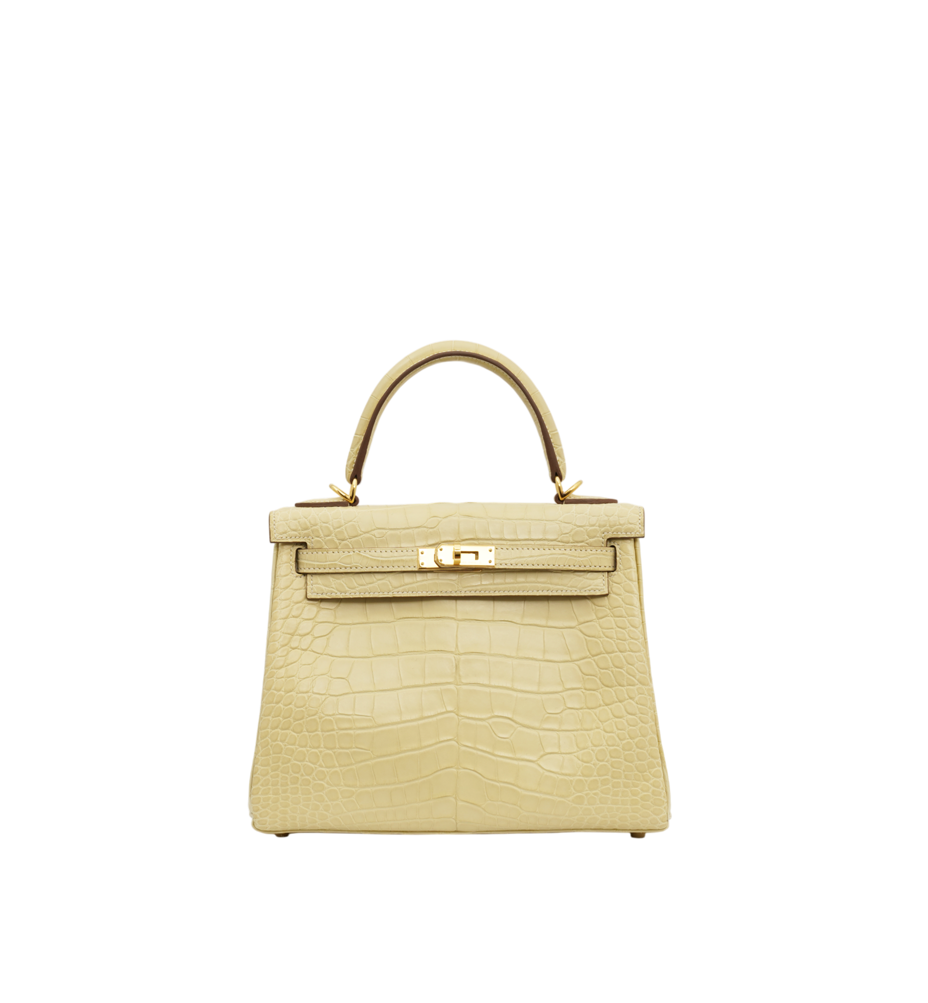 Hermès Kelly 25 Retourne Vanille (Y1) Matte Alligator Gold Hardware