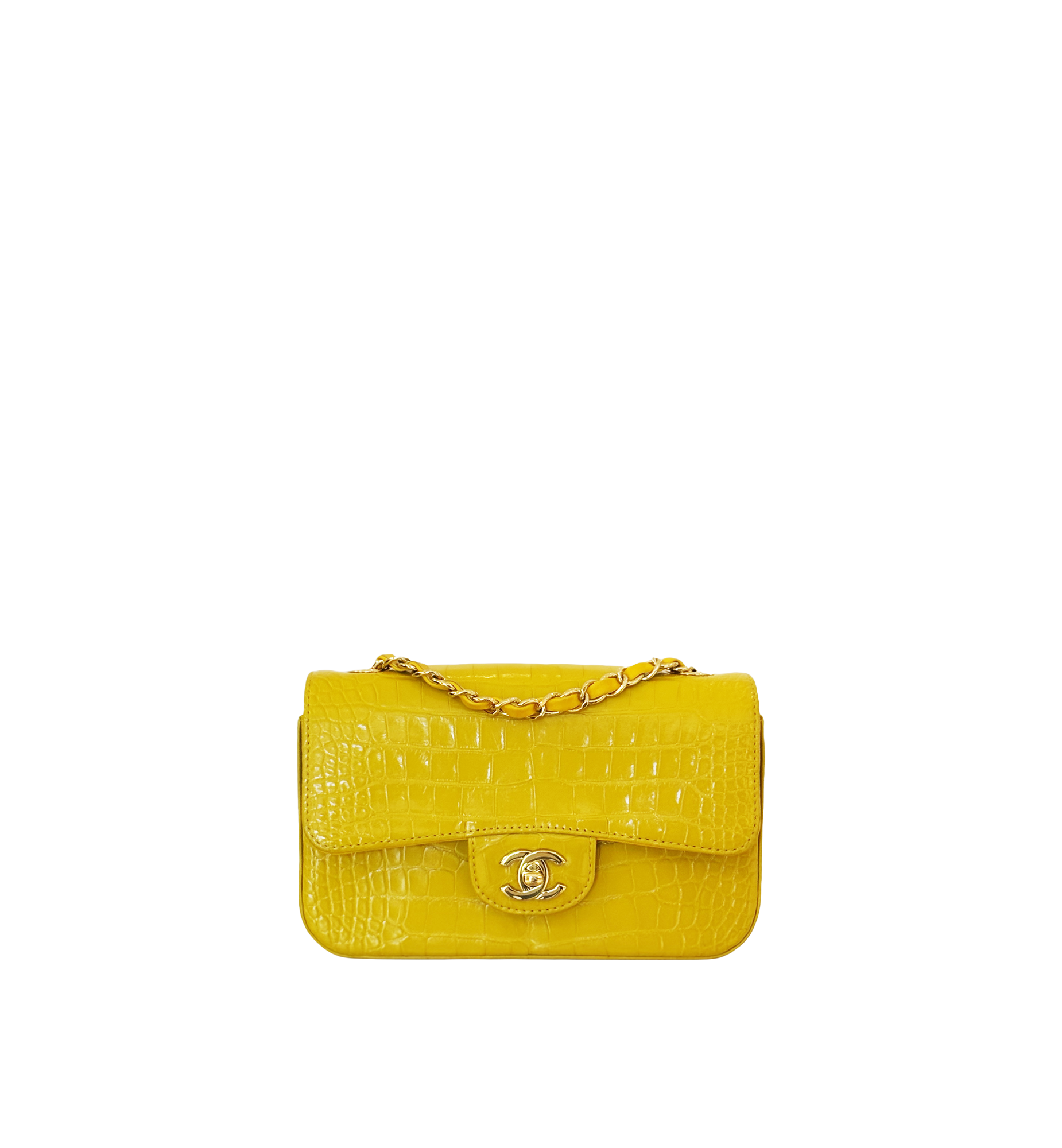 Chanel Jumbo Shiny Alligator Skin Timeless Double Flap Bag In Yellow GHW