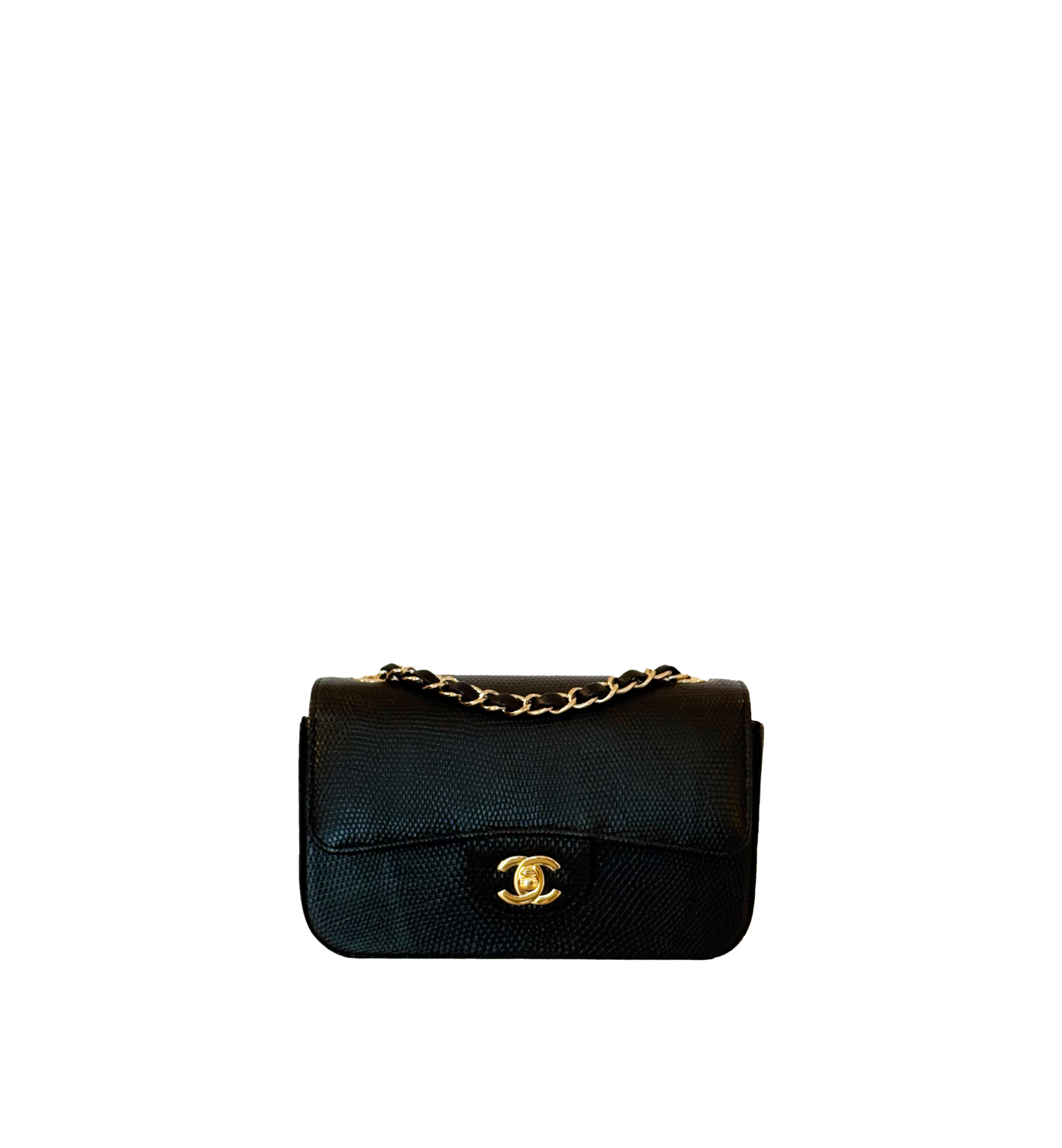 Chanel Classic Mini Flap Bag Black Lizard Leather GHW