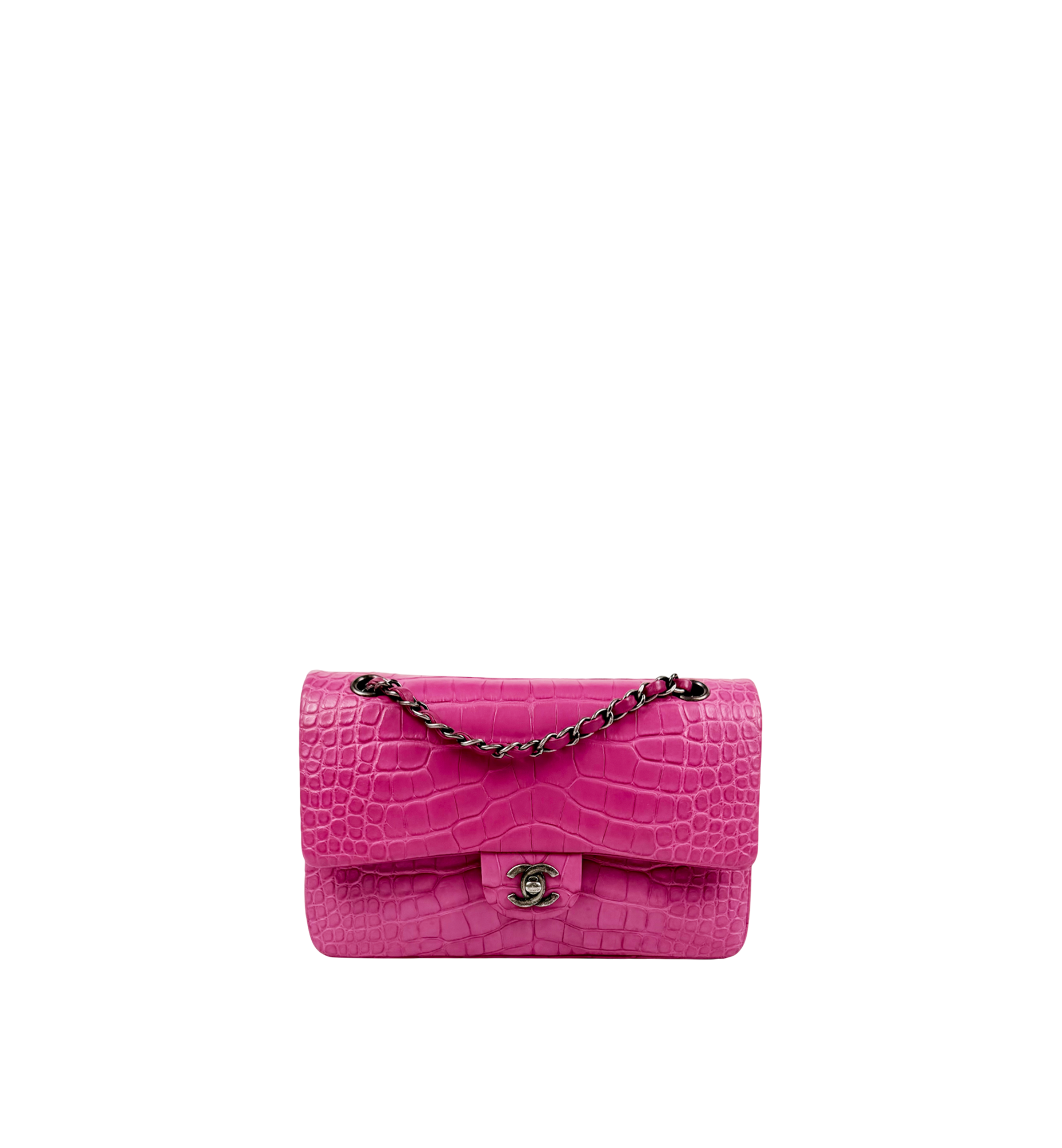 Chanel Pink Alligator Shine Medium Classic Double Flap Bag SHW