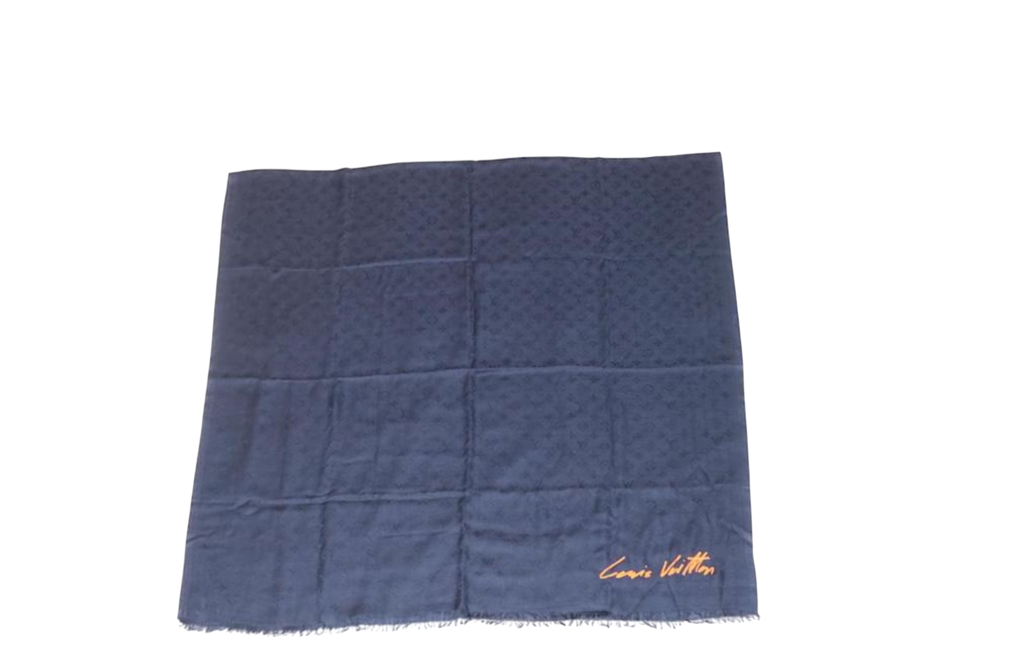 Louis Vuitton Monogram Signature VIP Shawl Silk Cashmere Navy LV Auth AK174A Navy Blue