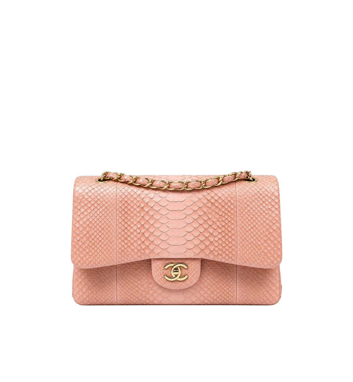 Chanel Jumbo Double Flap Python Pink GHW