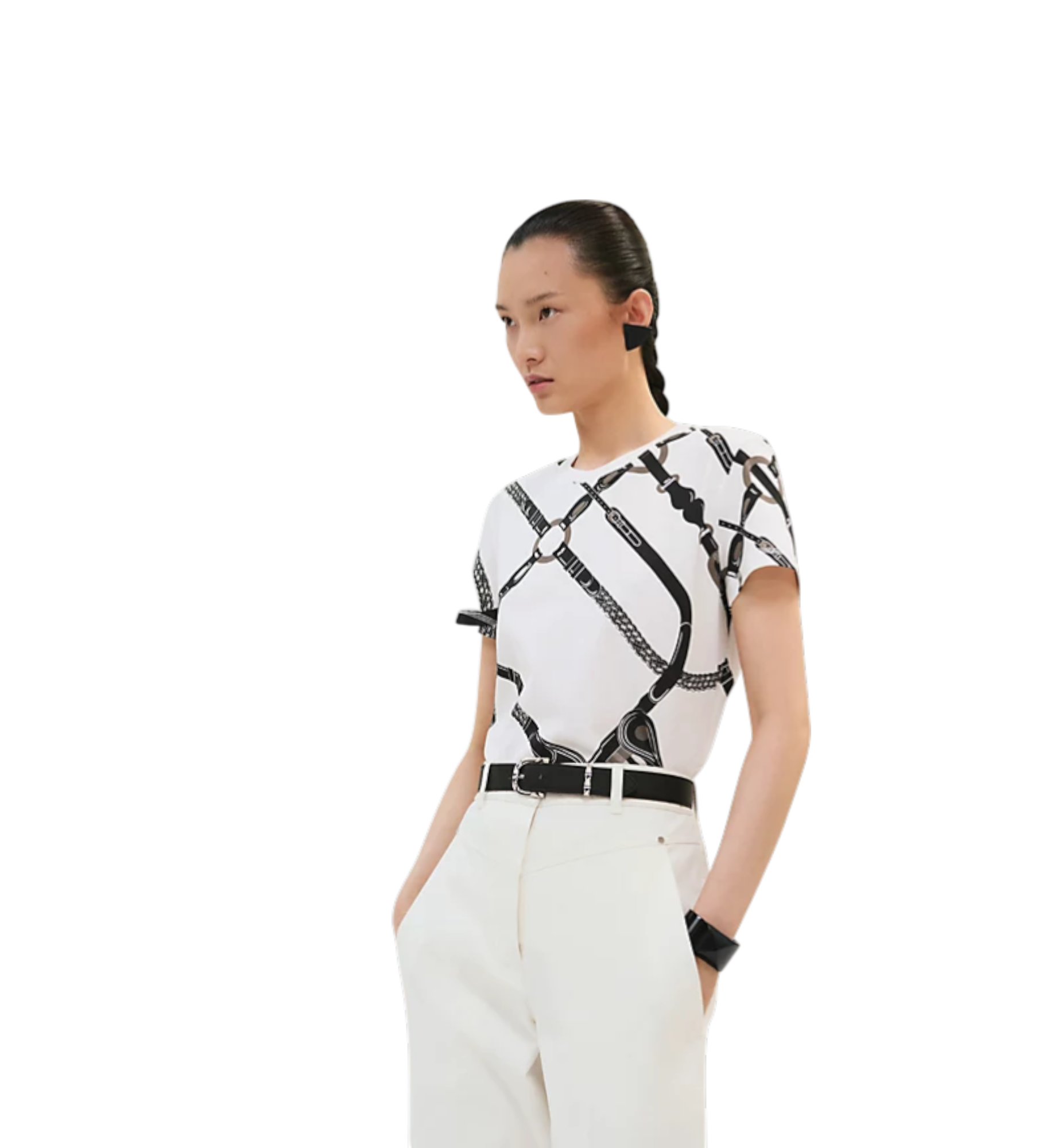 Hermès Droit Imprime Coaching Remix" Straight T-Shirt Blanc Cassé