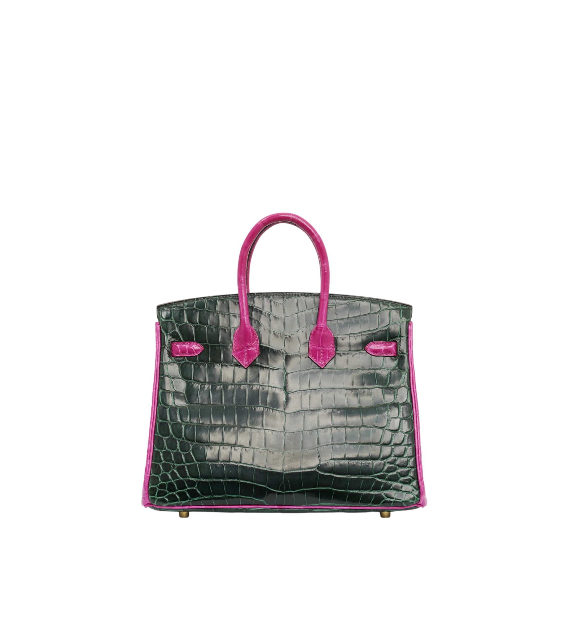 Hermès Birkin 25 Emerald and Rose Scheherazade Shiny Niloticus Crocodile Brushed GHW