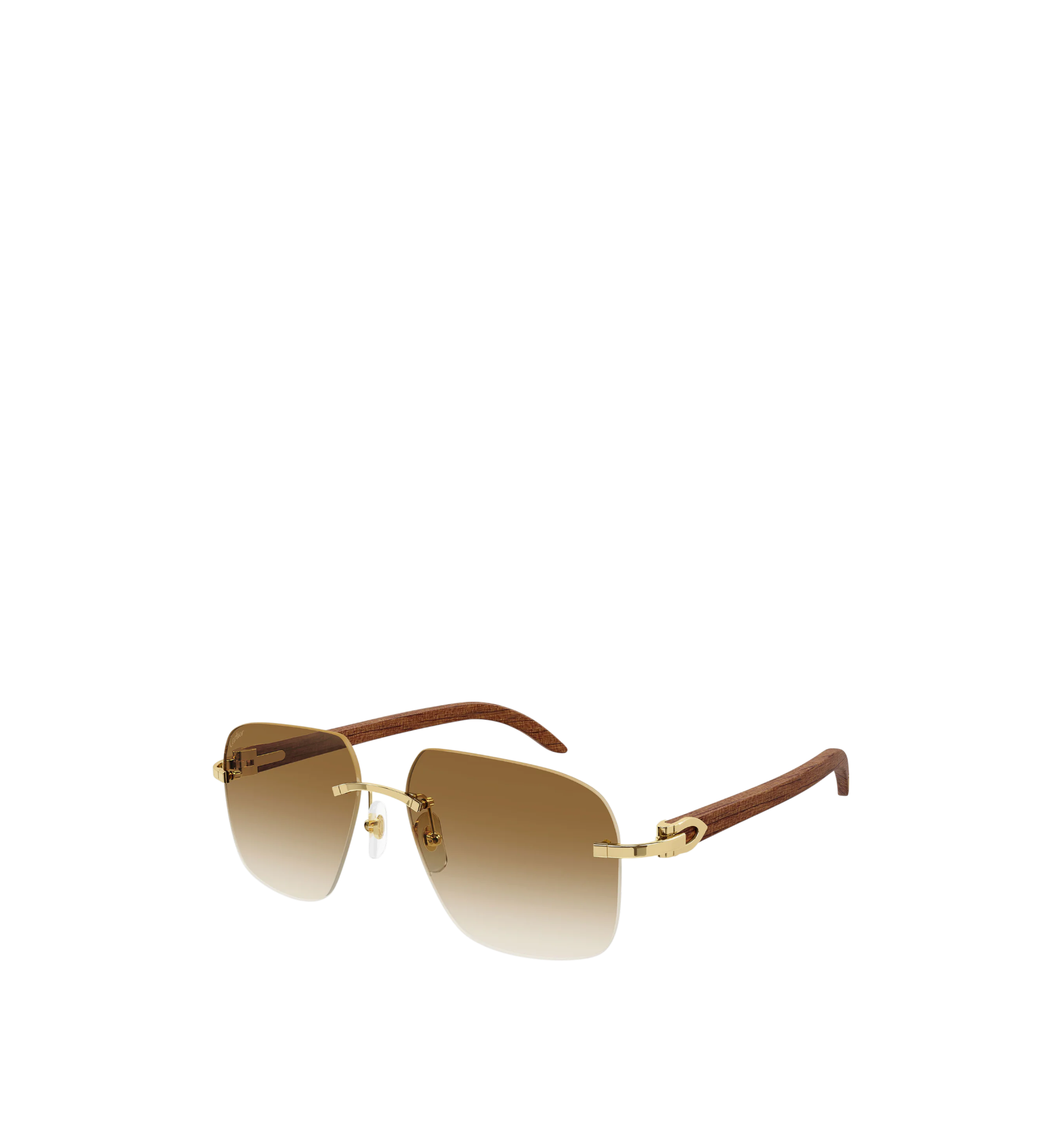 Cartier Wood Rimless Rectangle Sunglasses Brown/Gold CT0041RS