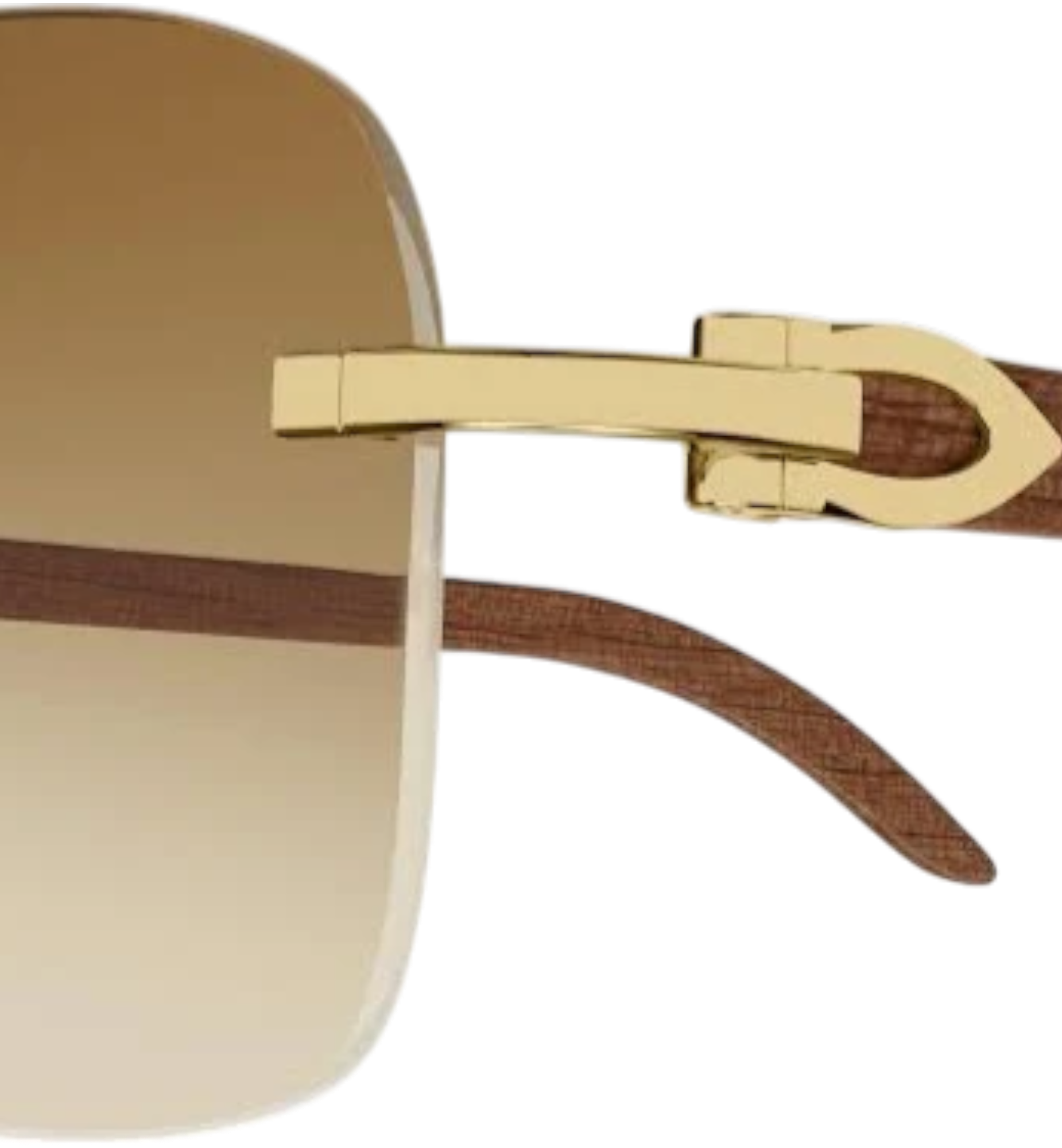 Cartier Wood Rimless Rectangle Frame Sunglass Brown/Gold Ref. CT0041RS