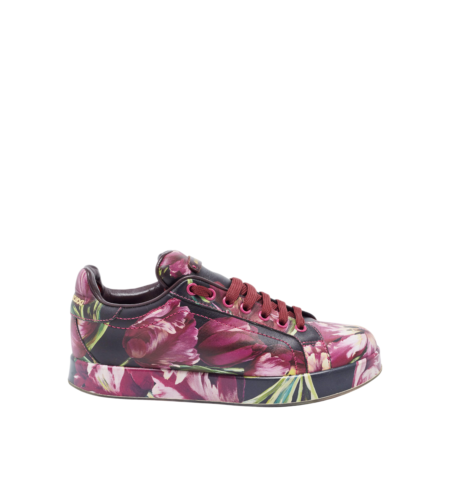 DOLCE & GABBANA PURPLE MULTICOLORED FLORAL PRINT SNEAKERS BURGUNDY WOMEN