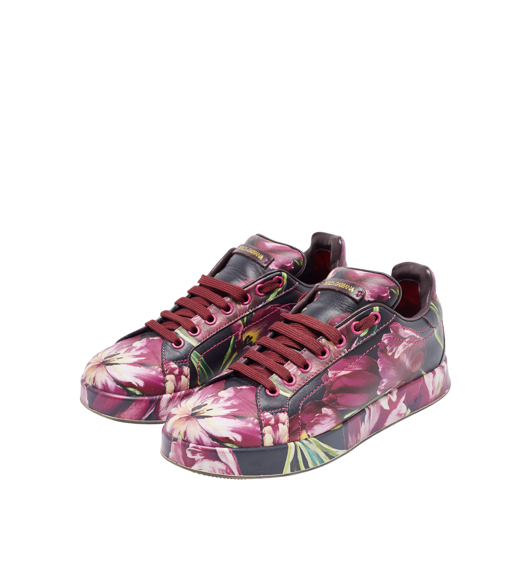 DOLCE & GABBANA PURPLE MULTICOLORED FLORAL PRINT SNEAKERS BURGUNDY WOMEN