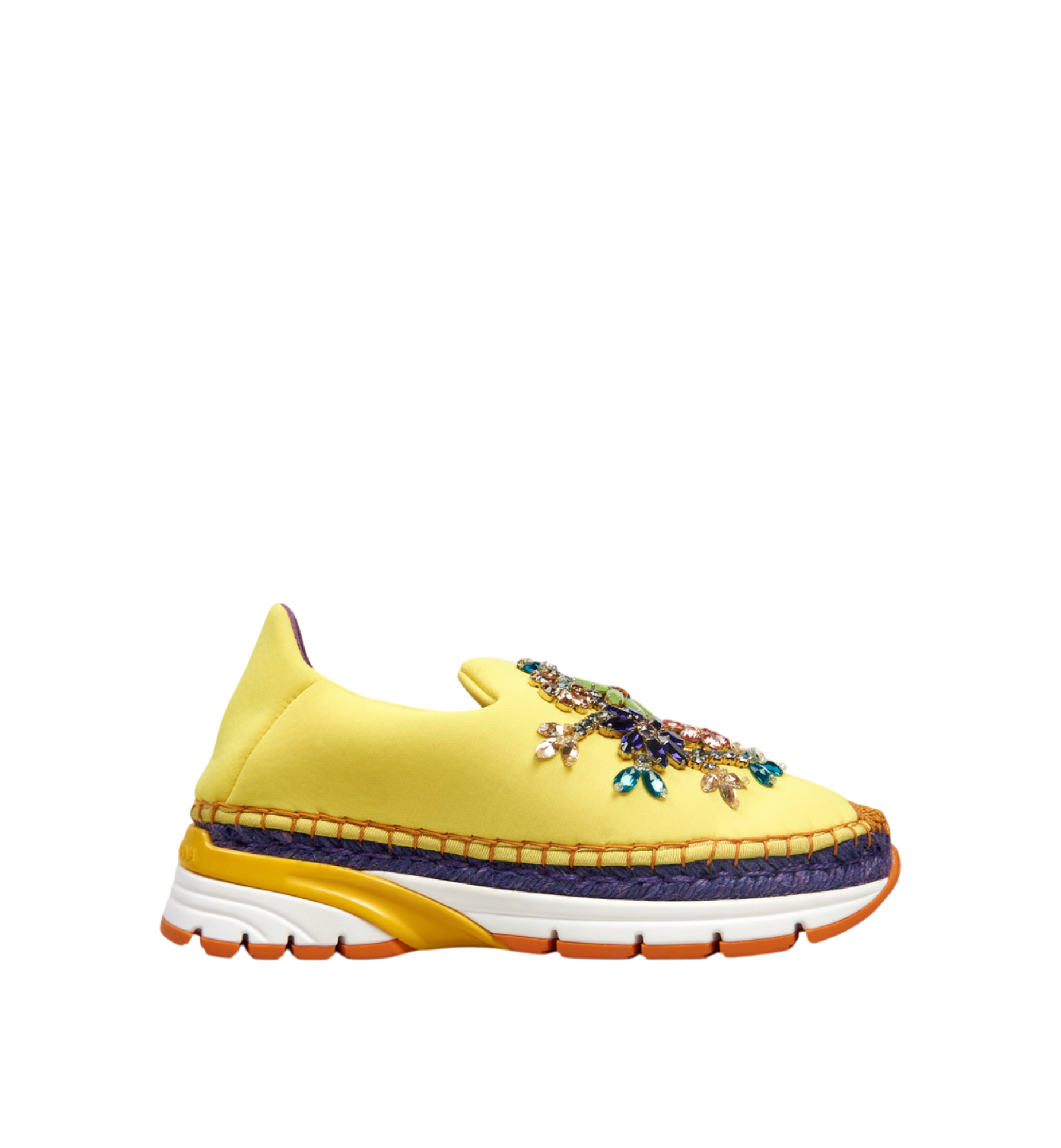 DOLCE & GABBANA NEOPRENE EMBELLISHED SNEAKERS SLIP ON YELLOW WOMEN