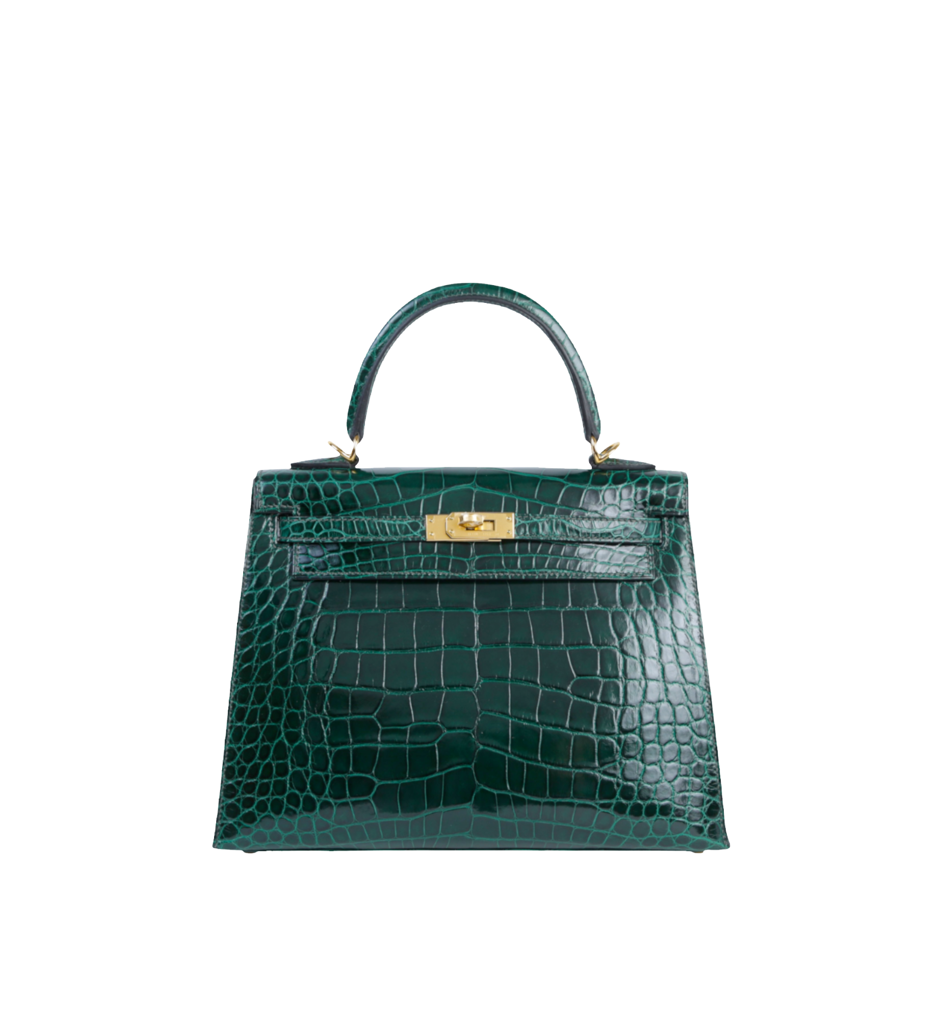 Hermès Kelly 32 Sellier Vert Fonce (67) Shiny Alligator Gold hardware