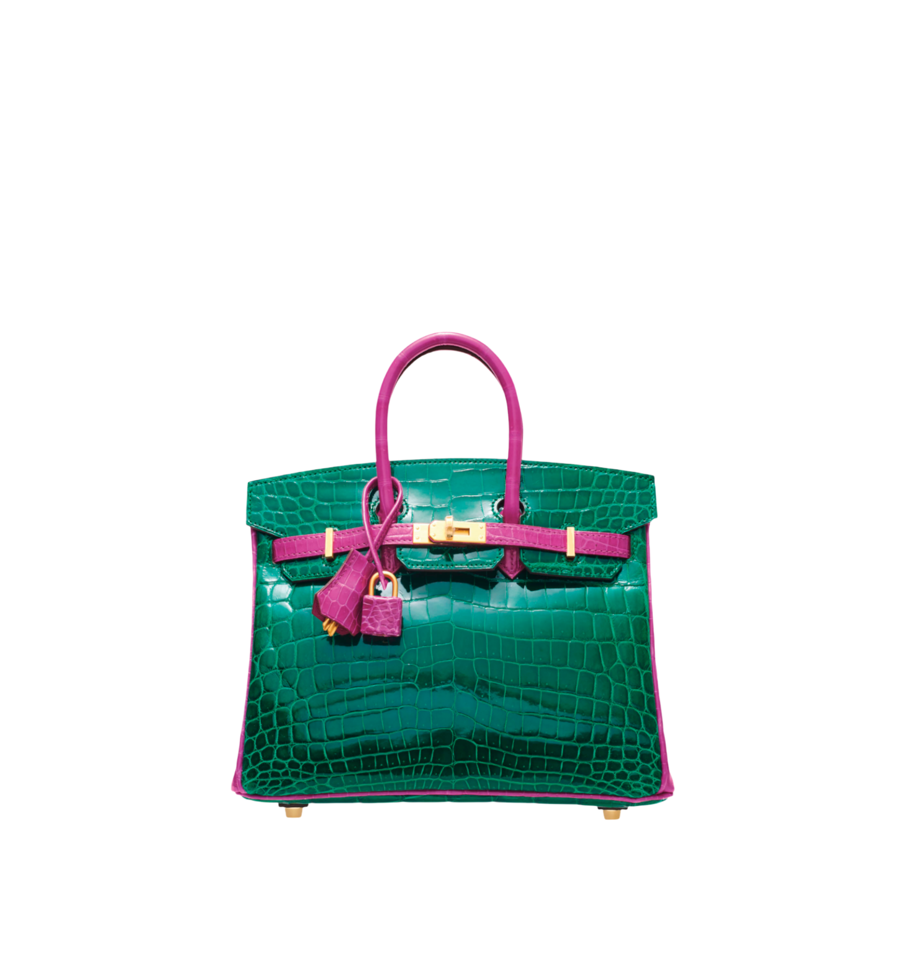 Hermès Birkin 25 Emerald and Rose Scheherazade Shiny Niloticus Crocodile Brushed GHW