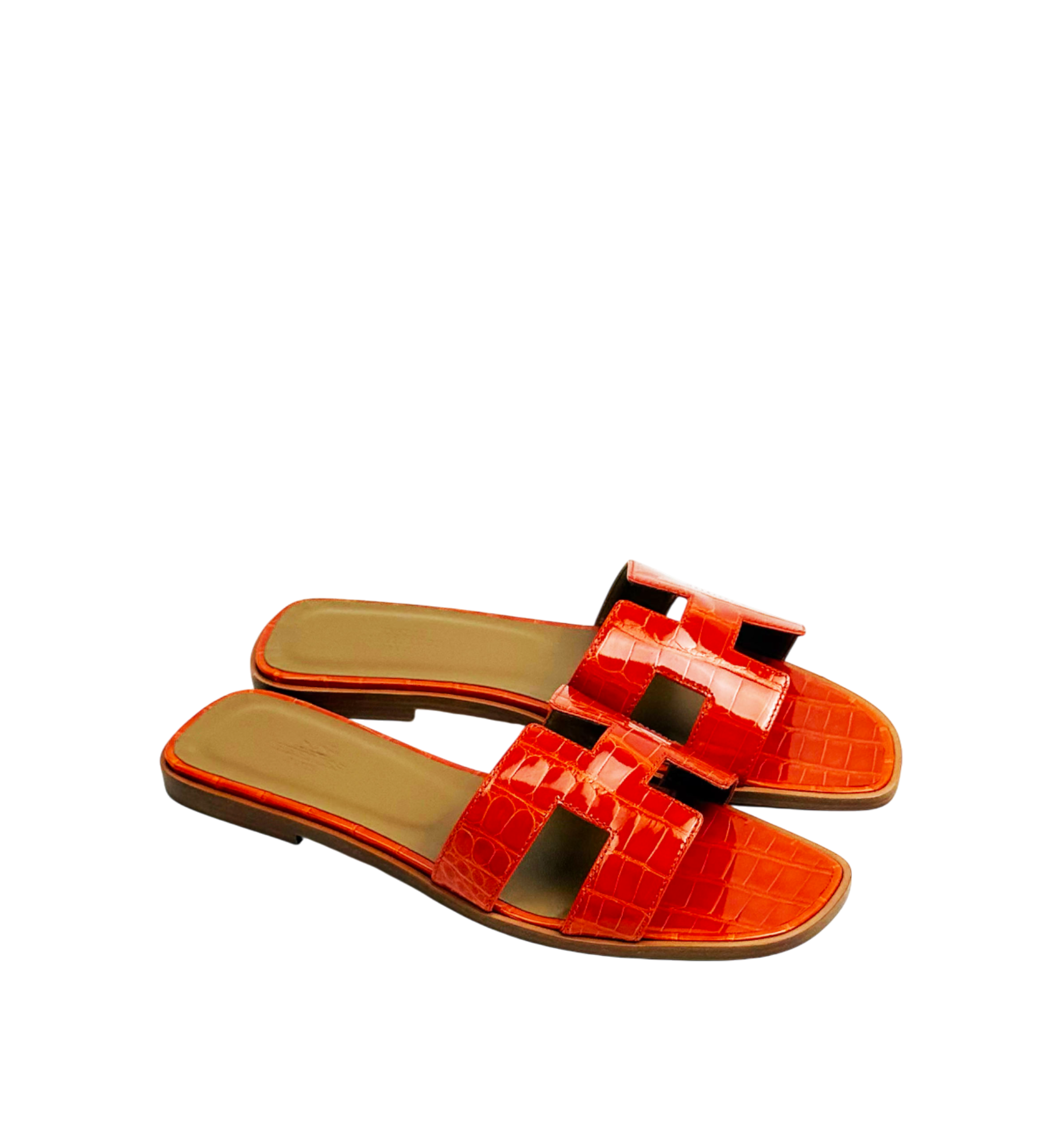 Hermès Oran alligator mules Sanguine