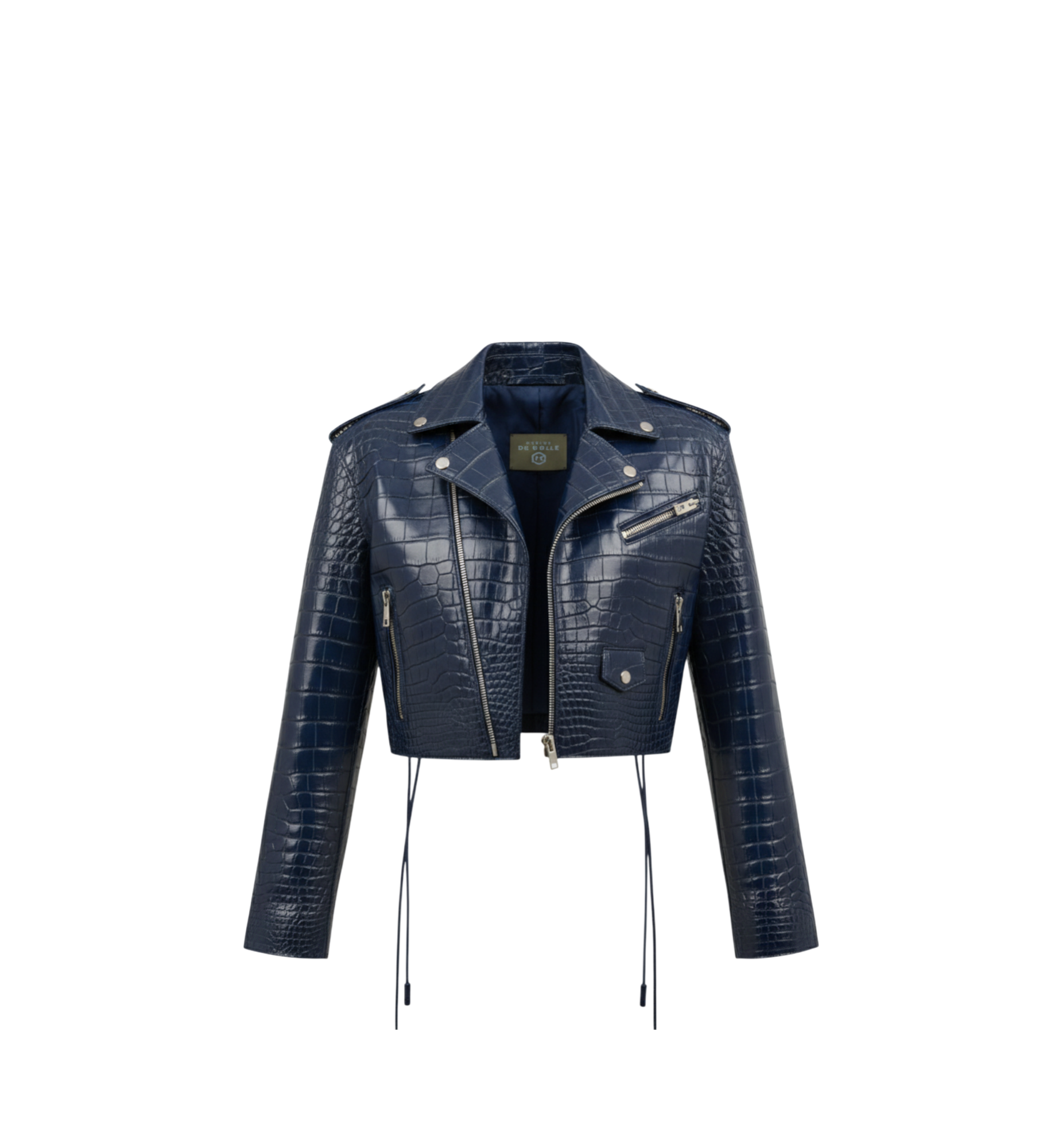 Marina De Golle Crocodile Leather Biker Jacket Navy Blue