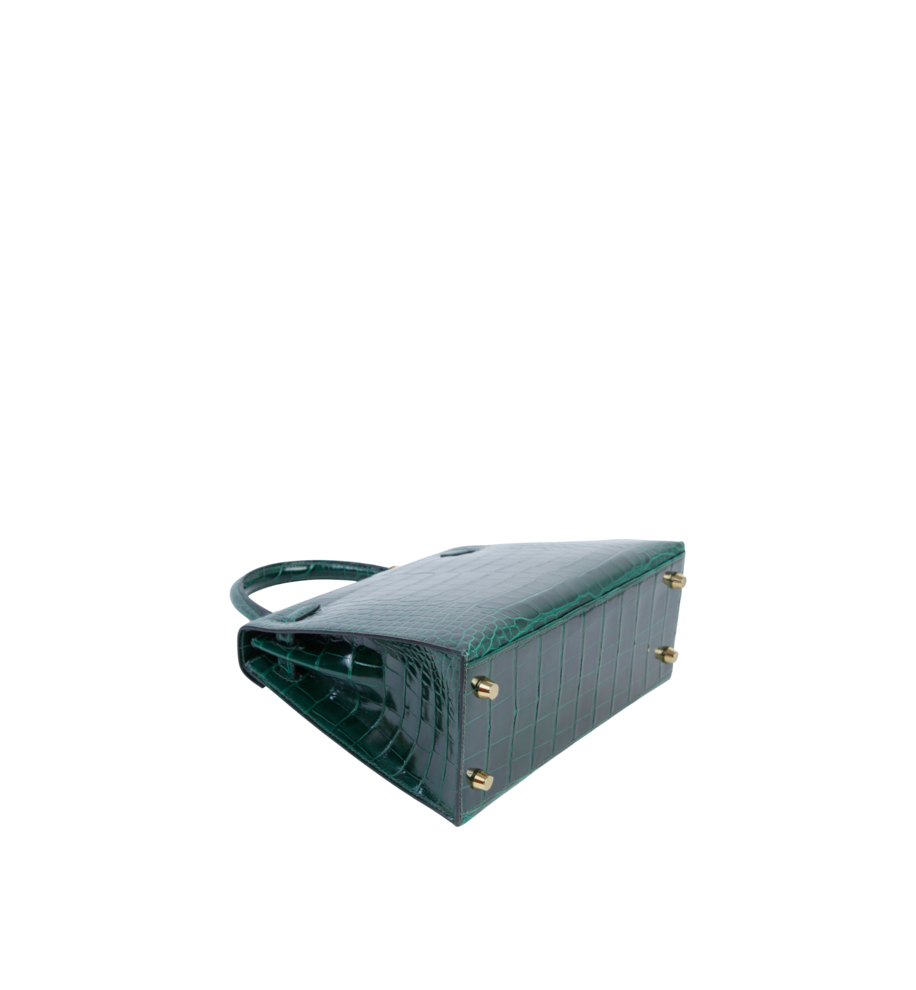 HERMÈS Kelly 25 Sellier Vert Fonce (67) Shiny Alligator Gold hardware