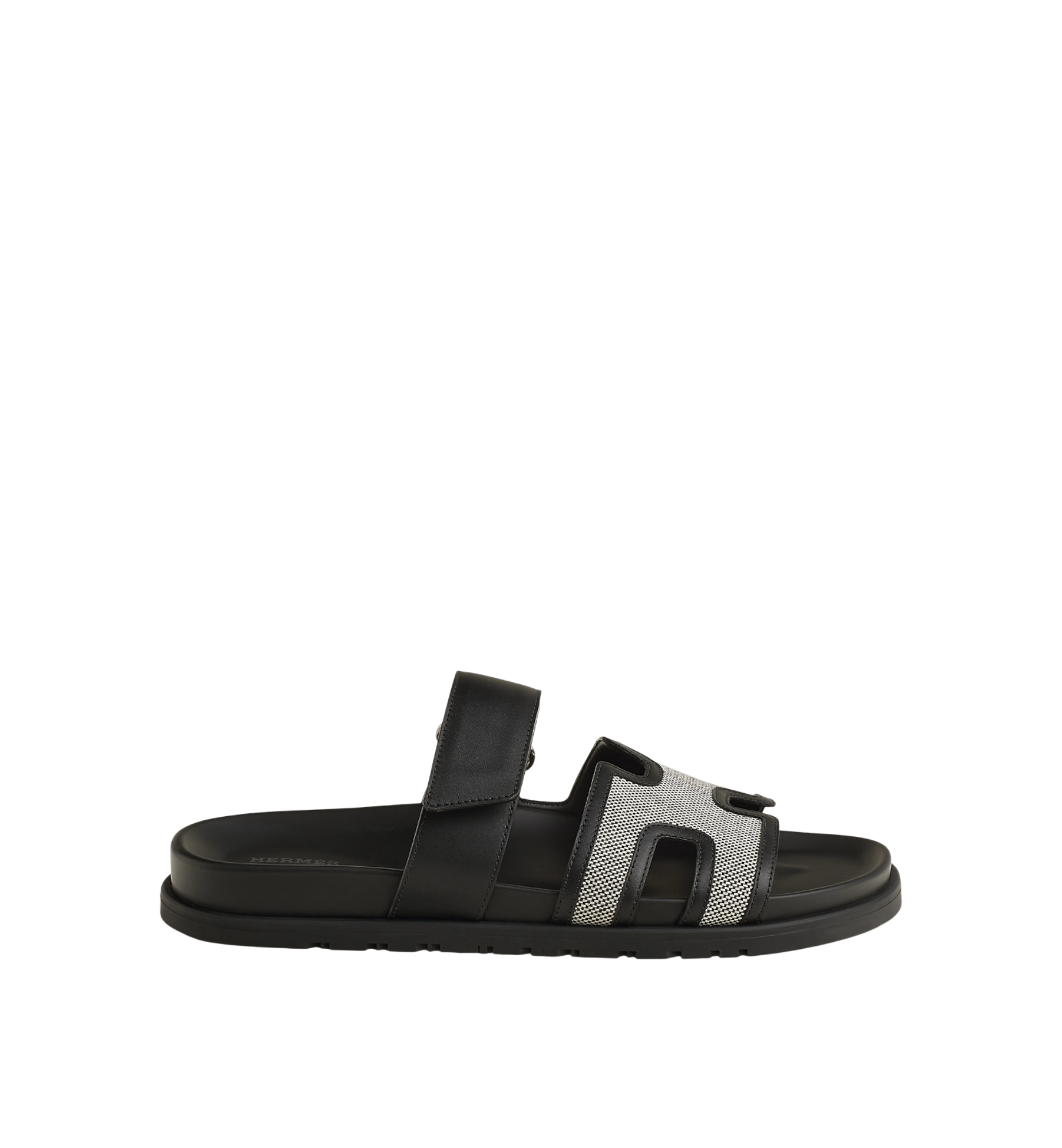 Hermès Chypre Sandals Prunoir l Noir Calfskin Rubber