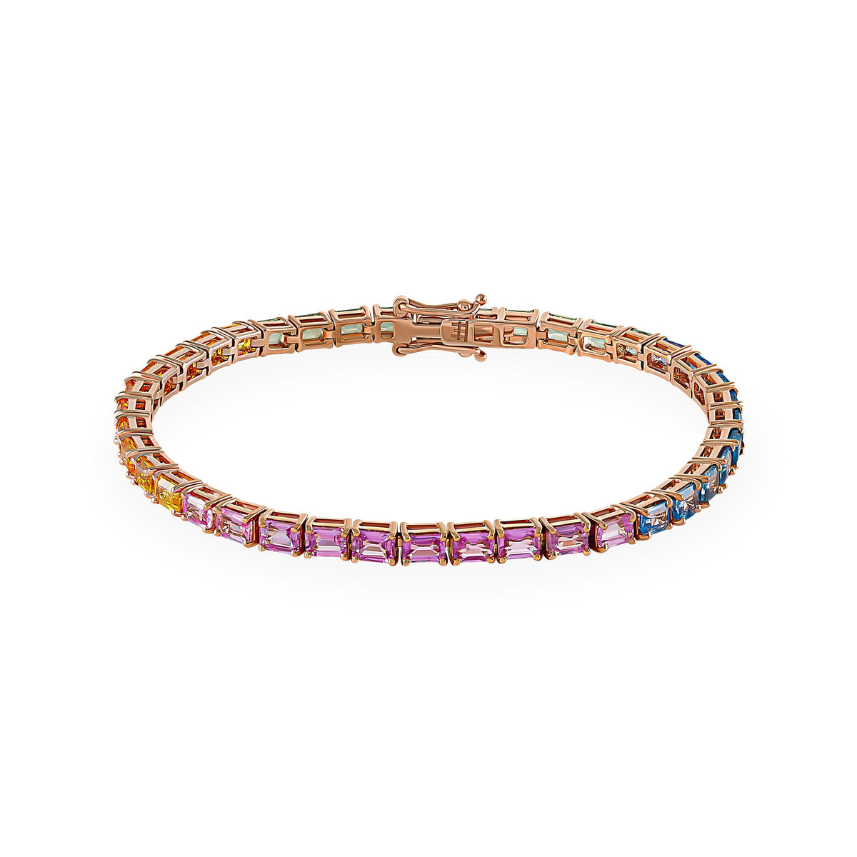EMERALD CUT HORIZONTAL RAINBOW RIVIERE BRACELET