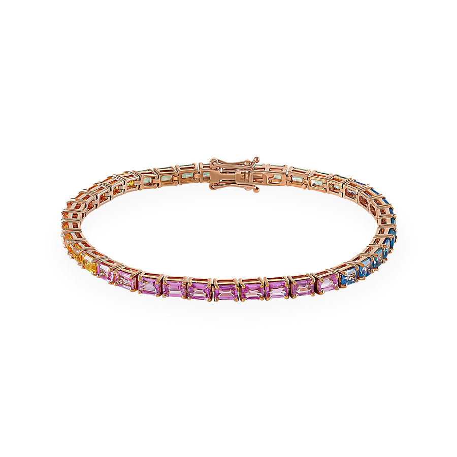 EMERALD CUT HORIZONTAL RAINBOW RIVIERE BRACELET