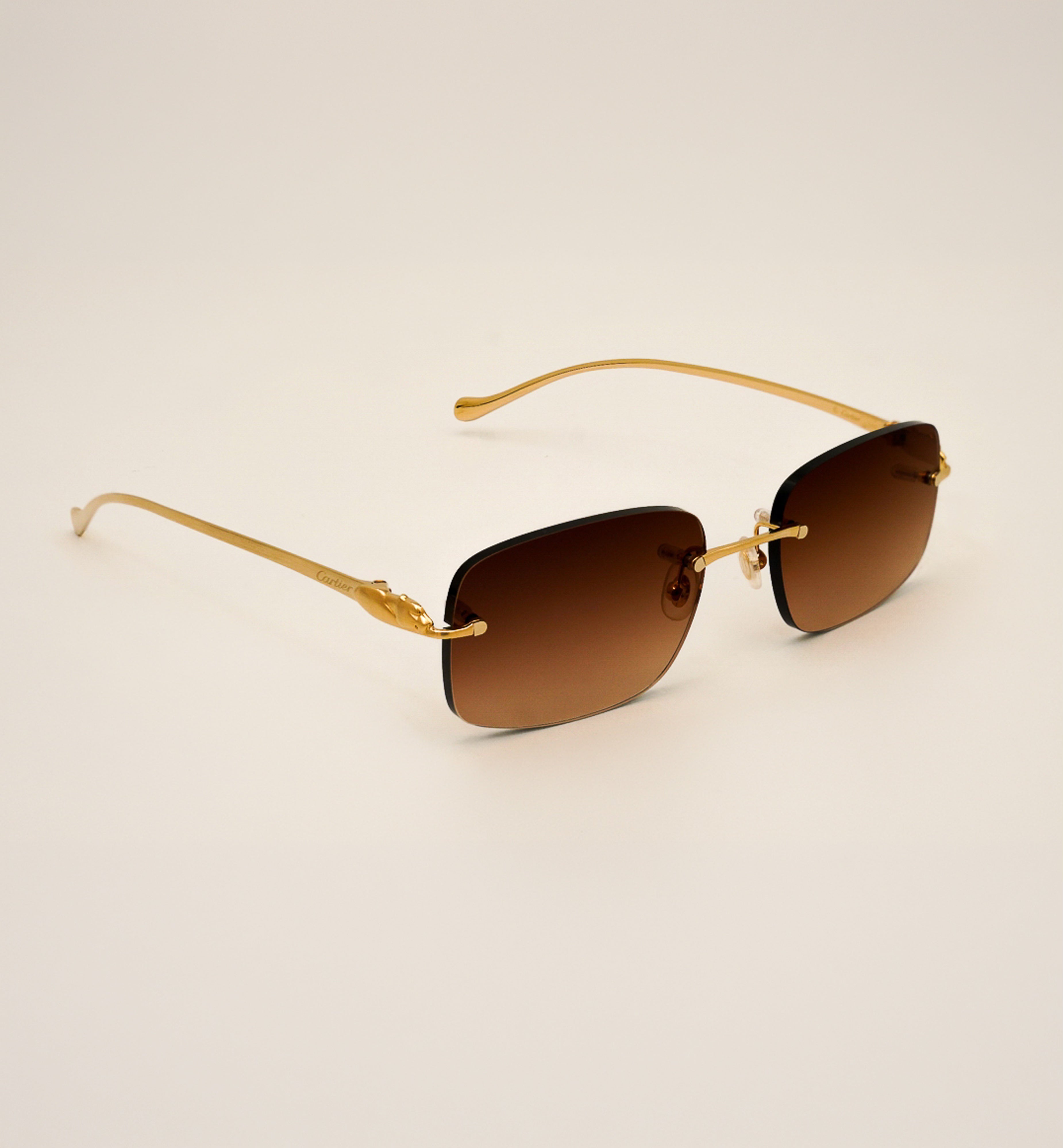 Cartier Sunglasses CT0061O-002 Panthere 2D Gold Full Brown Lens