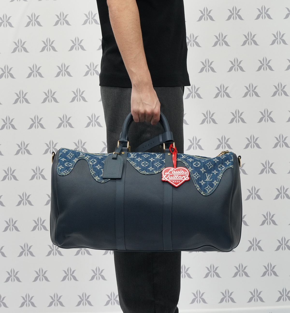 Louis Vuitton Virgil Abloh Nigo Blue Monogram Denim Drip & Tuairillon Keepall Bandouliere 50 Limited Edition