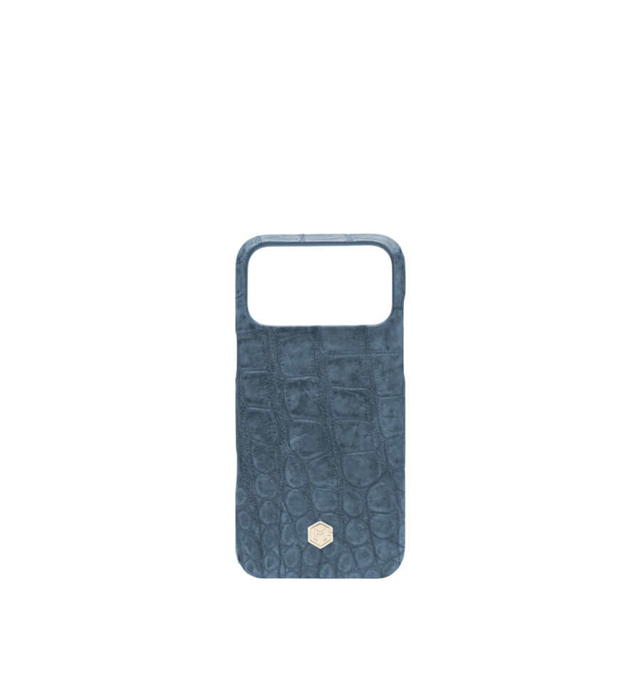 Marina De Golle Crocodile Leather Phone Case Blue Grey 17 Pro Max