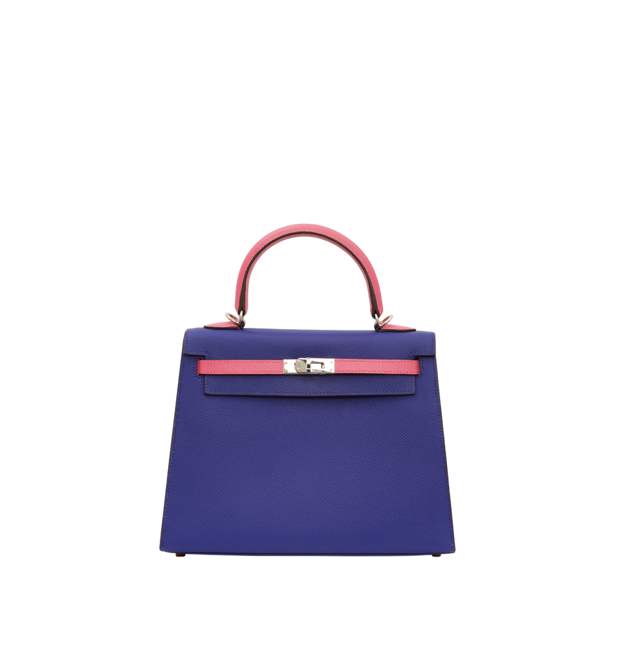Hermès kelly 25 Bleu Électrique (7T) & Rose Azalée (8W) Epsom Leather PHW