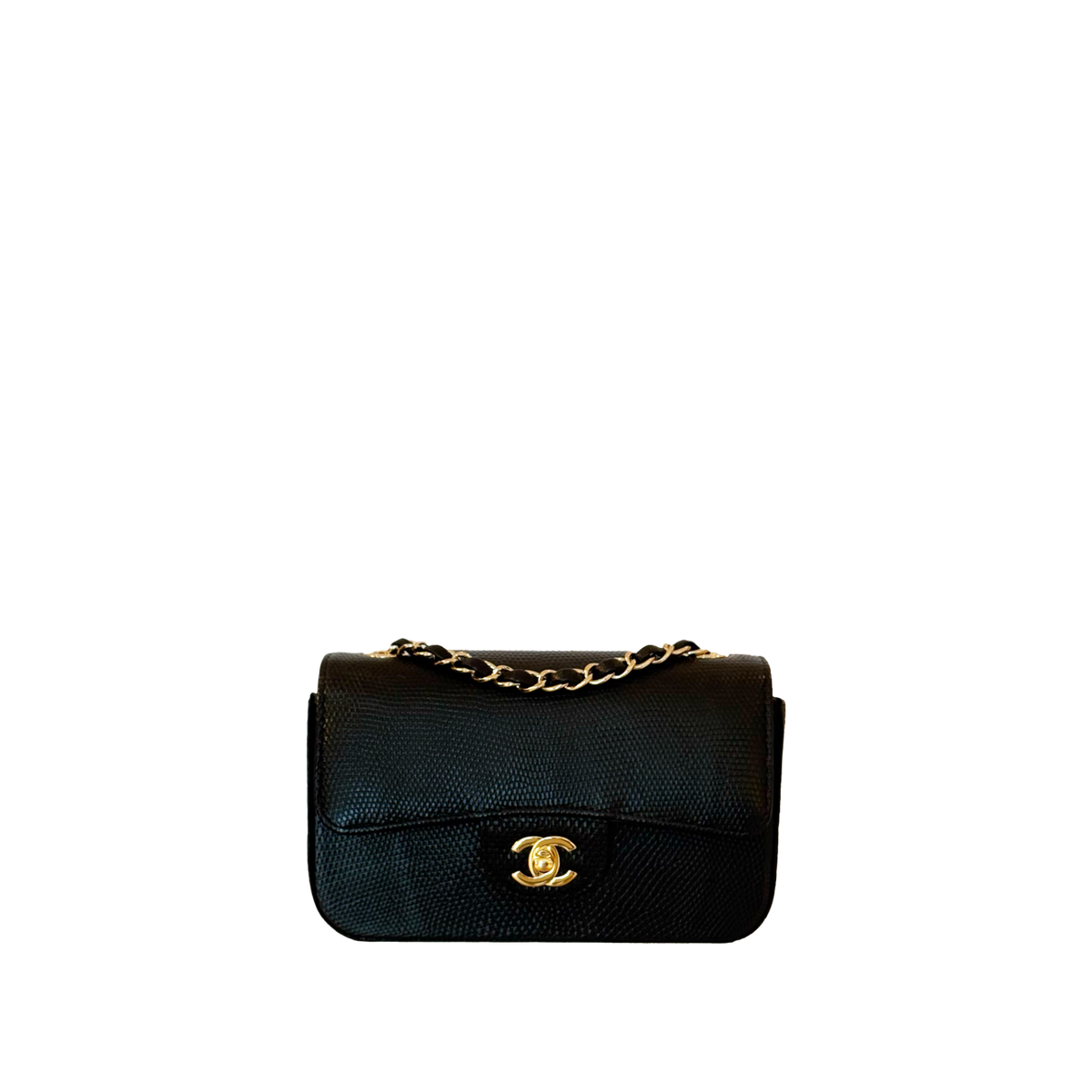 ☆川内☆ CHANEL ブラック レザー ブーティ Chanel Classic Mini Flap Bag Black Lizard Leather GHW