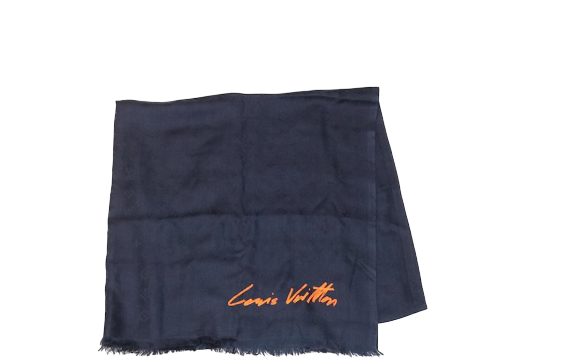 Louis Vuitton Monogram Signature VIP Shawl Silk Cashmere Navy LV Auth AK174A Navy Blue