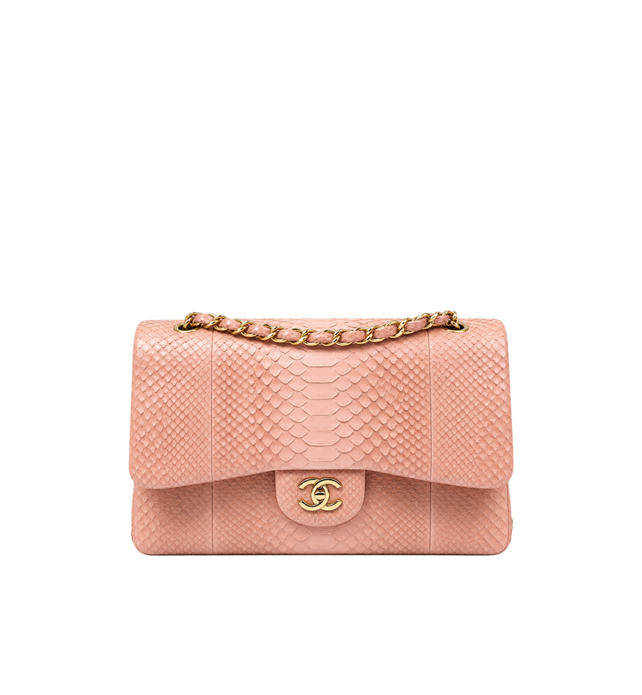 Chanel Jumbo Double Flap Python Pink GHW