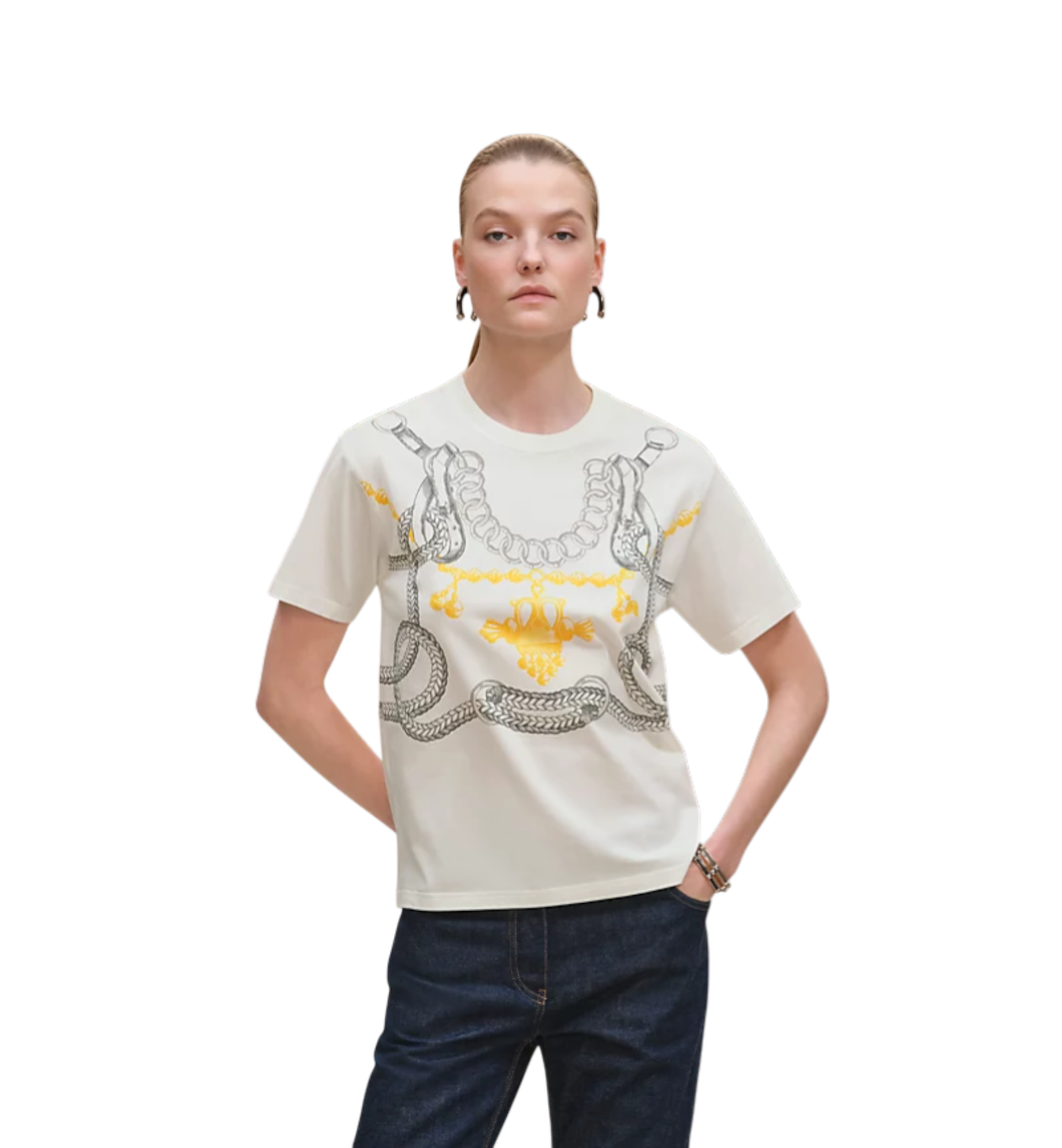 Hermès Maxi Imprime Palefroi Remix Printed T-shirt 90 Blanc