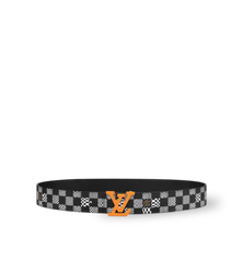 LV BELT DAMIER DISTORTED REVERSIBLE BLACK AND ORANGE