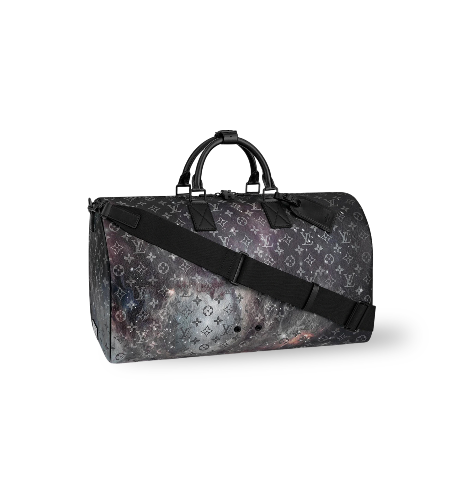 LOUIS VUITTON KEEPALL 50 CM GALAXY TRAVEL BAG IN GREY MONOGRAM CANVAS AND BLACK LEATHER