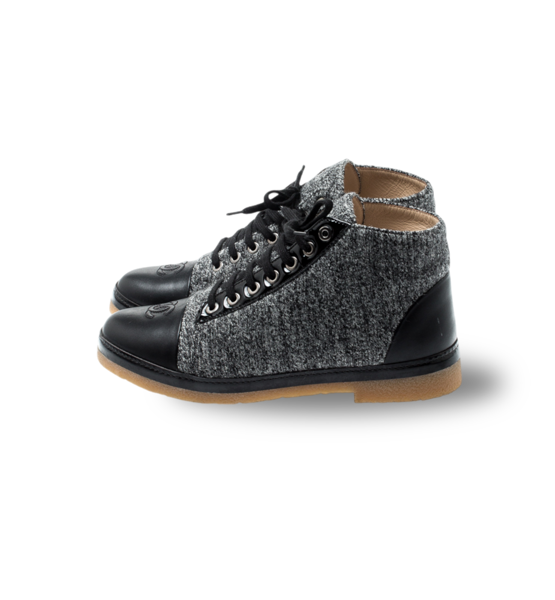 CHANEL SNEAKER BOOTS TWEED GROSGRAIN