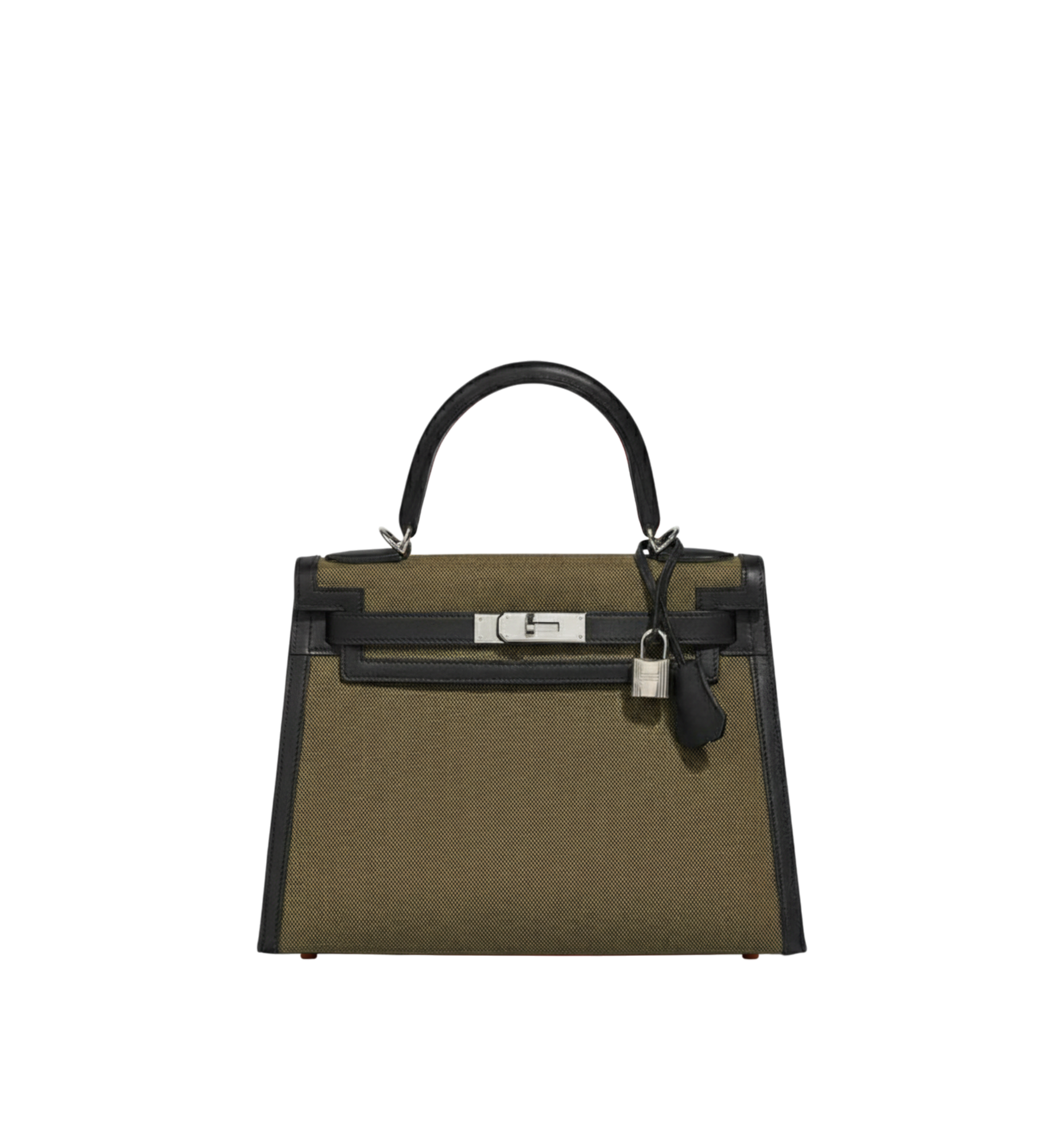 Hermès Kelly 28 Black (89)/ Vert Militaire Swift Toile H canvas PHW