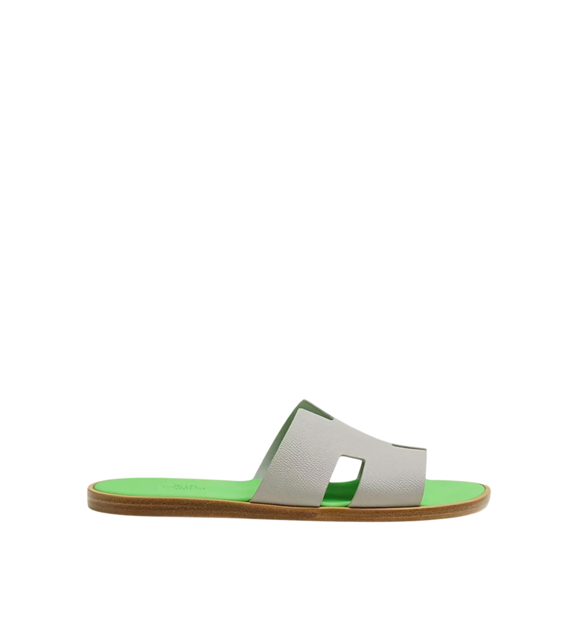 Hermes Izmir Sandal Gris Quartz Vert Fluo Epsom Calfskin Leather