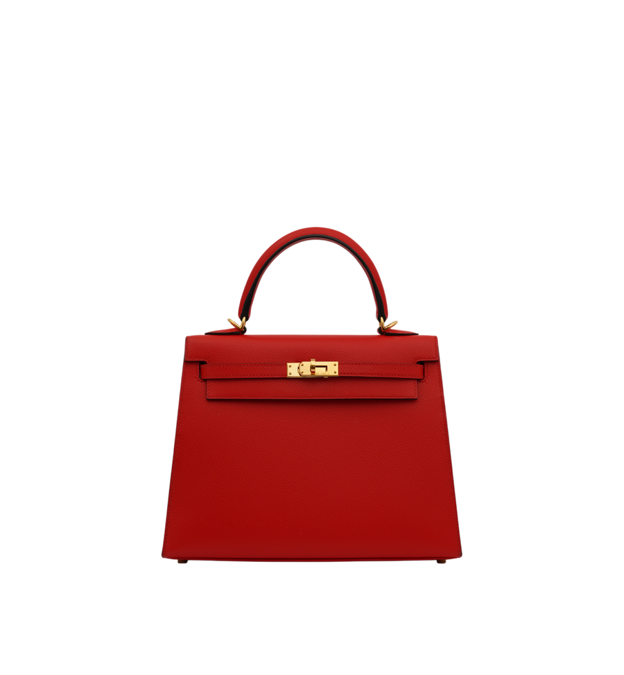 Hermès Kelly 25 Special Order Epsom Rouge de Coeur (S3) | Blue Zellige GHW