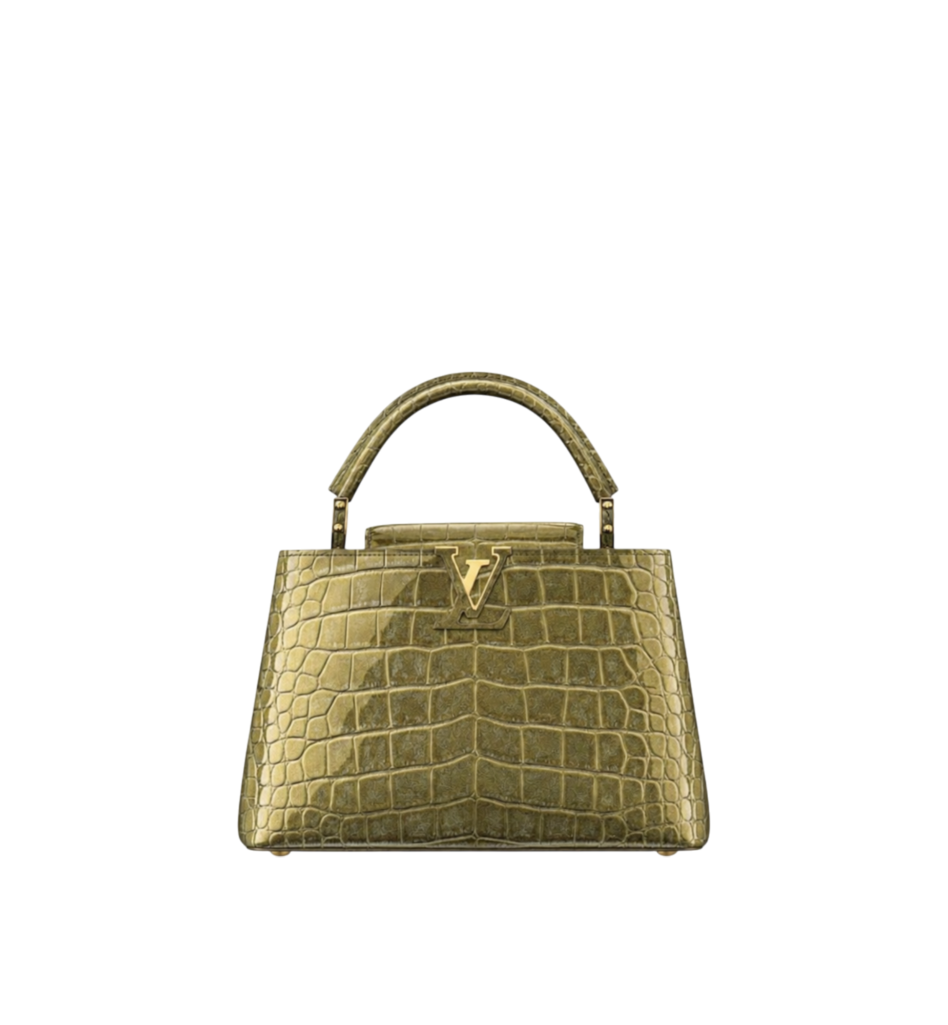 Louis Vuitton Capucines BB Handbag Green Gold Croc Leather