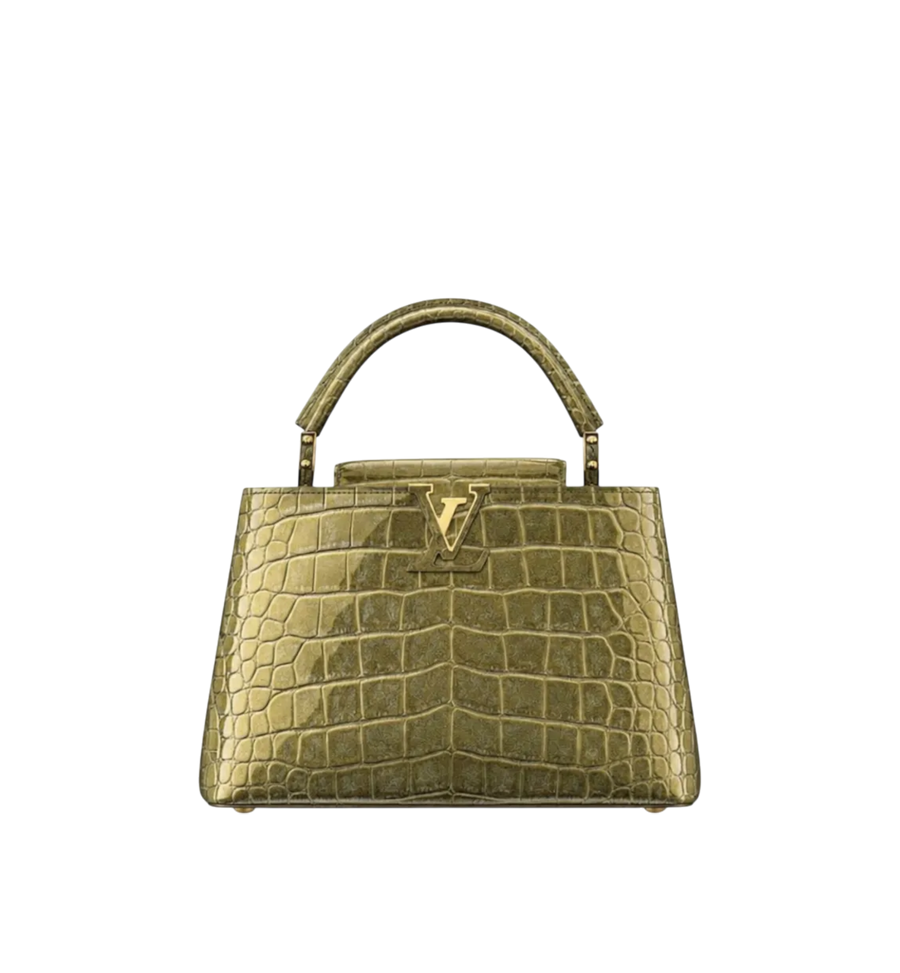 Louis Vuitton Capucines BB Handbag Green Gold Croc Leather
