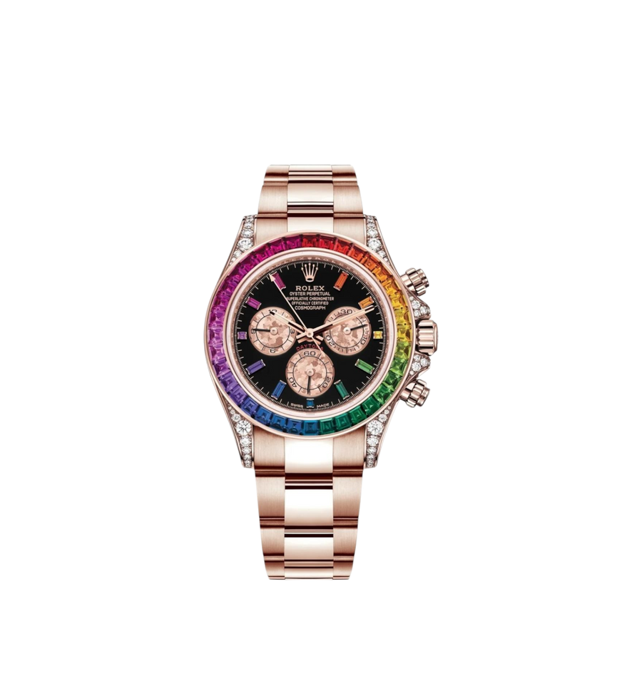 Rolex Daytona 40 Ref. 126595RBOW - 'Rainbow' Rose Gold Black Dial Sapphire Bezel
