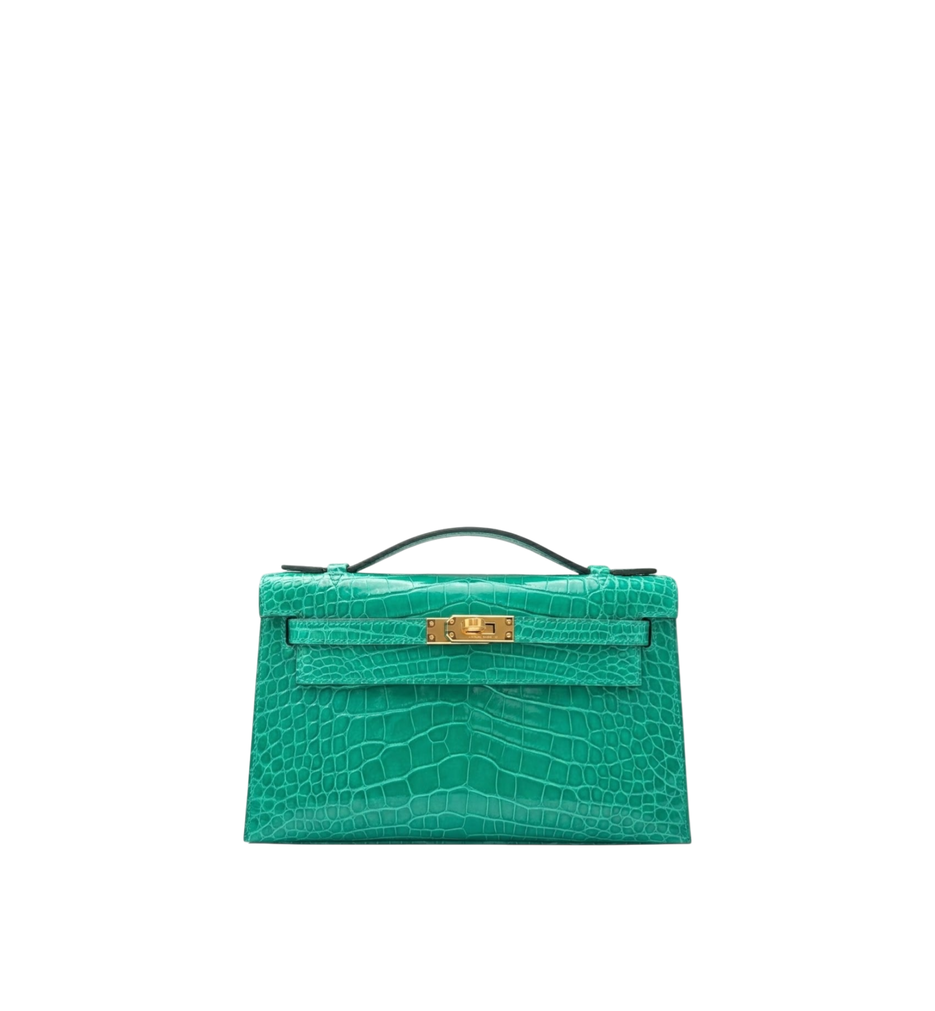 Hermès Kelly Pochette Vert Jade (O6) Shiny Crocodile GHW