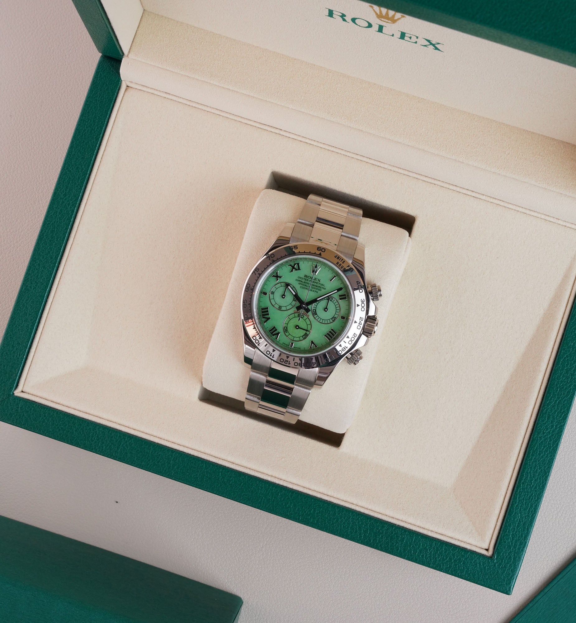 Rolex Daytona Chrysoprase Dial 116509 | 18K White Gold Rare