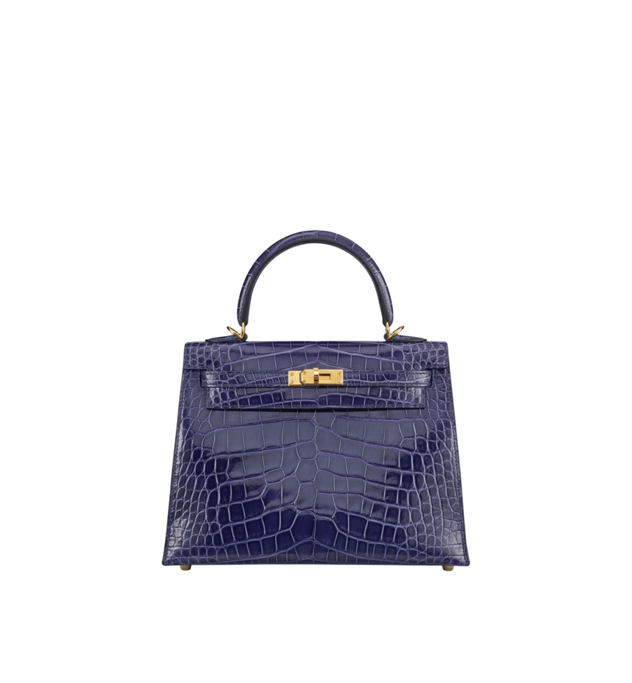 Hermès Kelly 25 Sellier Alligator Blue Encre GHW