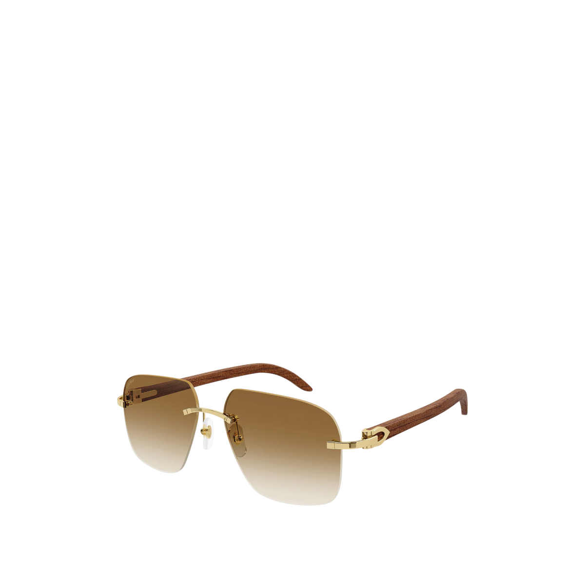 Cartier Wood Rimless Rectangle Sunglasses Brown/Gold CT0041RS