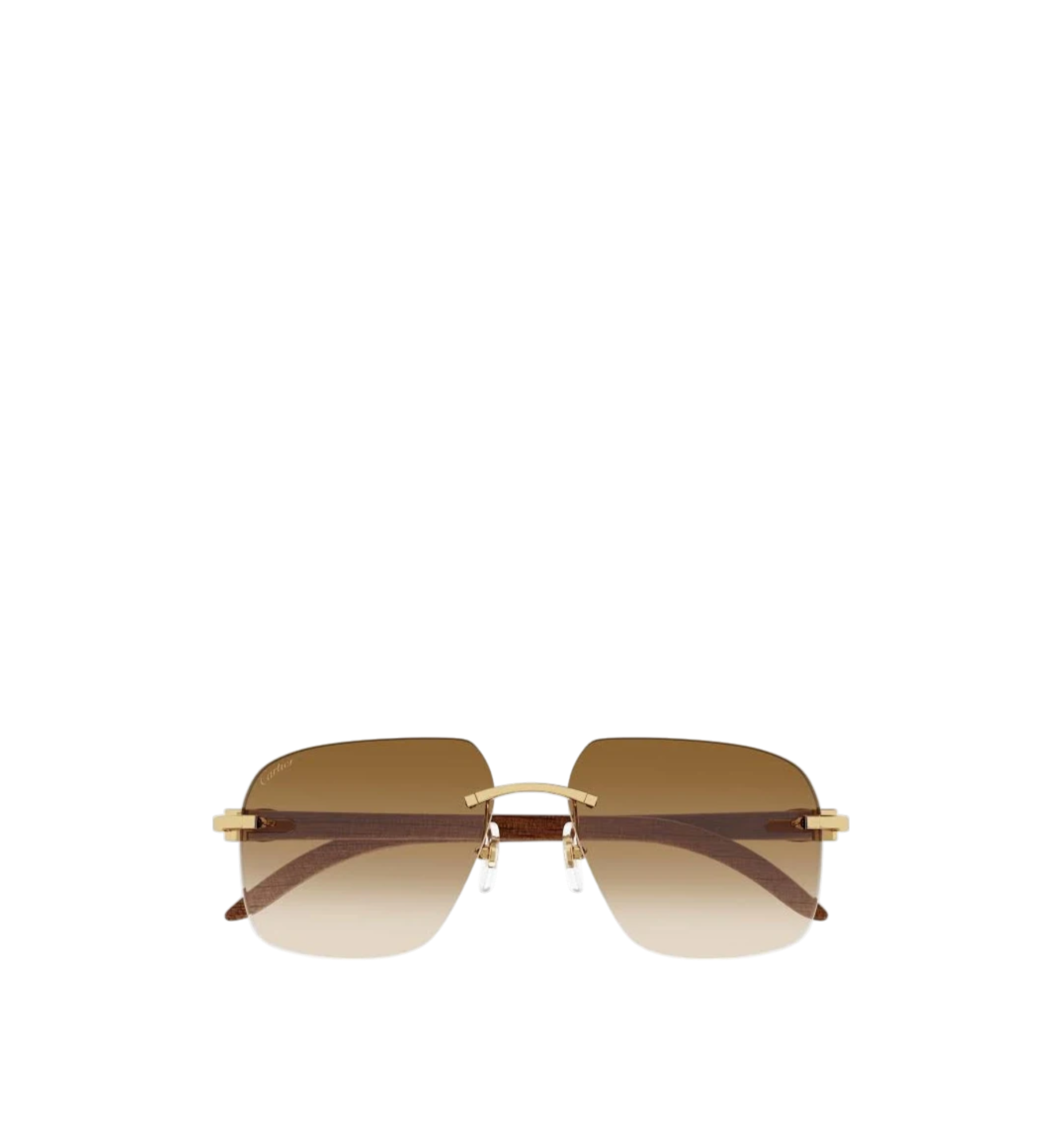 Cartier Wood Rimless Rectangle Frame Sunglass Brown/Gold Ref. CT0041RS
