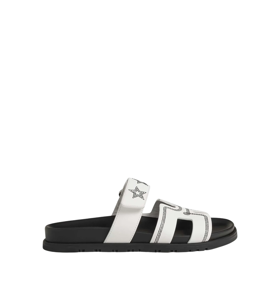 Hermès Chypre Sandal Embroidered Calfskin Stars | White