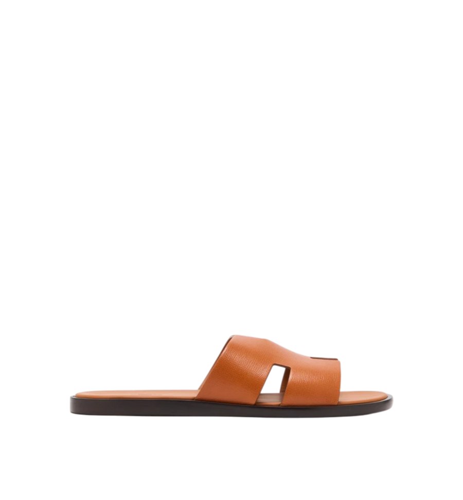 Hermès Izmir Marron Glaise Boarded Goatskin Sandals
