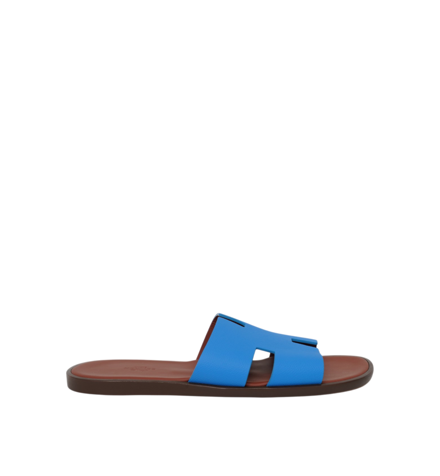Hermès Izmir Sandals Bleu Santorin | Brun Acajou Epsom