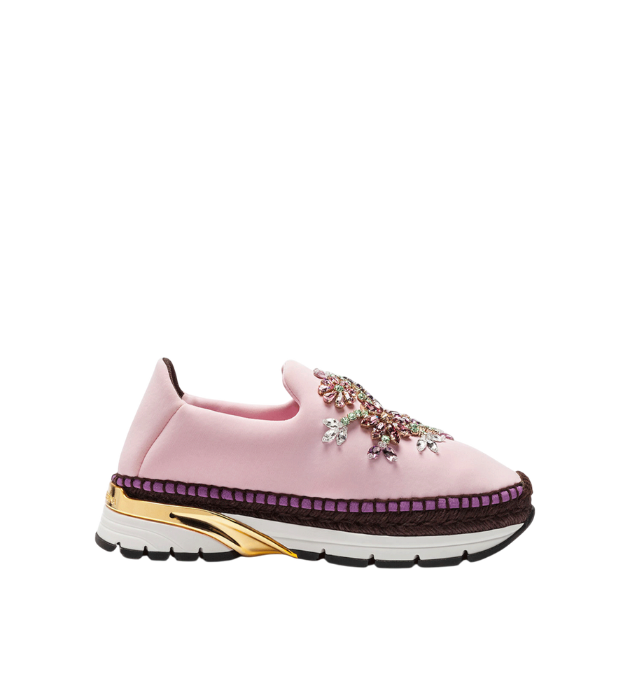 Dolce & Gabbana Neoprene Slip On Sneaker Embellished Light Pink